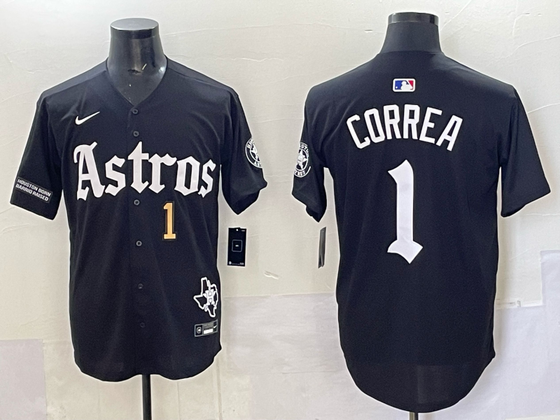 Men 2025 Houston Astros #1 Correa black  Game Nike MLB Jersey style 0035